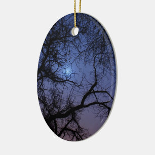 Halloween Design with Spooky Tree and Moon Ceramic Ornament