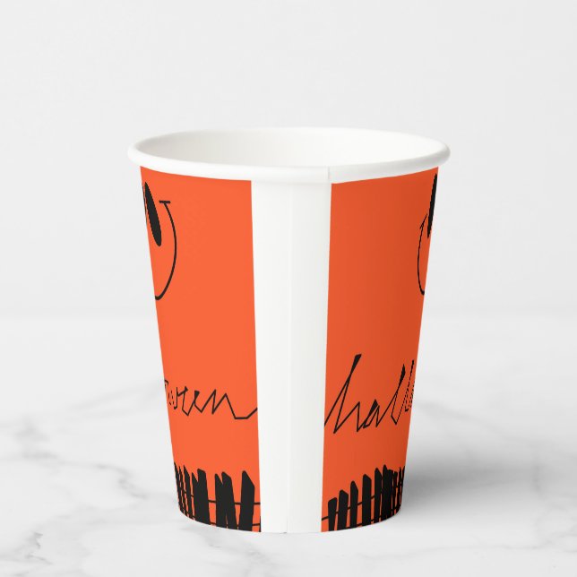 Halloween designs on orange paper cups (Right)