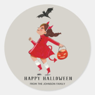 Halloween devil girl with red dress classic round sticker
