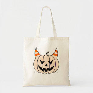 Halloween Devil Horns Jack O Lantern Pumpkin Tote Bag
