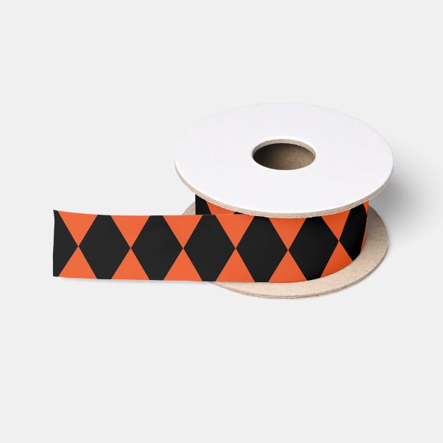 Halloween Diamond Pattern Orange and Black Satin Ribbon (Spool)