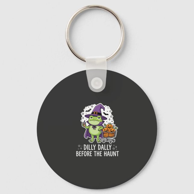 Halloween Dilly Dally Frog Witch Pumpkin Cart Key Ring (Front)