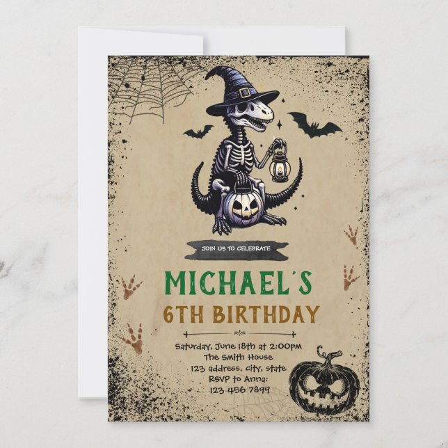 Halloween dinosaur birthday invitation (Front)