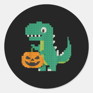 Halloween Dinosaur Pumpkin Master Builder Block Br Classic Round Sticker