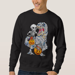 Halloween Dinosaur Rex Skeleton Riding Mummy Pumpk Sweatshirt