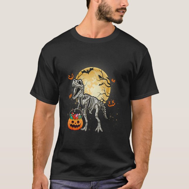 Halloween Dinosaur Rex Skeleton Scary Boys Kids Te T-Shirt (Front)