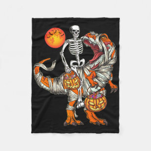 Halloween Dinosaur Skeleton T Rex Scary Pumpkin Mo Fleece Blanket