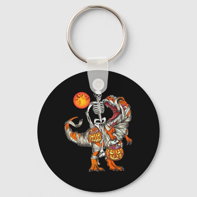 Halloween Dinosaur Skeleton T Rex Scary Pumpkin Mo Key Ring (Front)