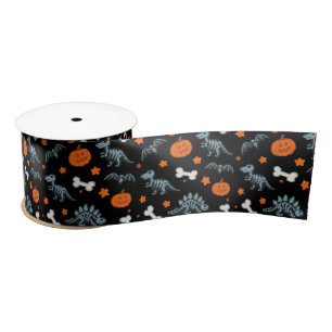 Halloween Dinosaur Skeletons Bats & Pumpkins Satin Ribbon