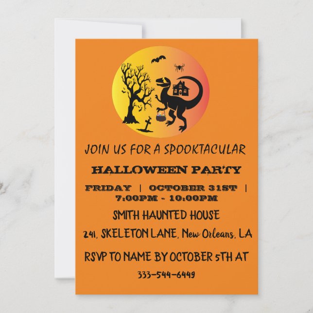 Halloween Dinosaur Spooky T-Rex Halloween Party  Invitation (Front)