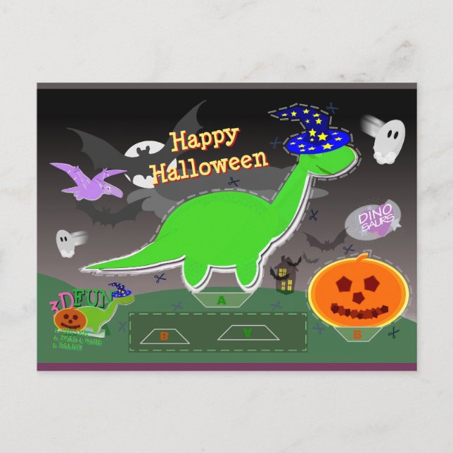 Halloween Dinosaur Statue Cut & Glue Craft Card (Front)