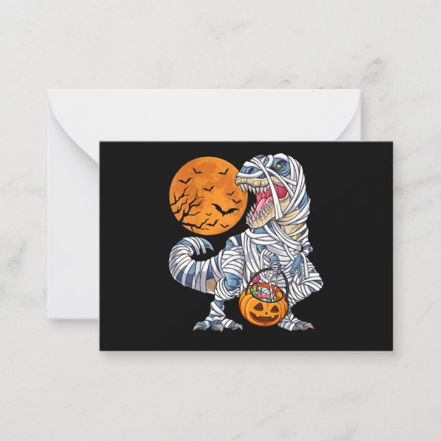 Halloween Dinosaur T rex Mummy Pumpkin Card (Front)