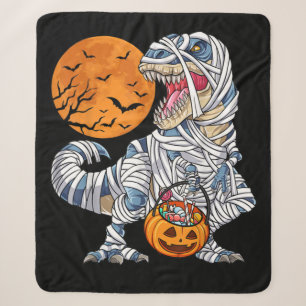 Halloween Dinosaur T rex Mummy Pumpkin Sherpa Blanket