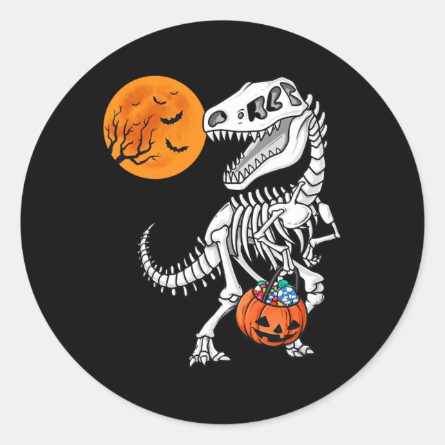 Halloween Dinosaur T Rex Skeleton Scary Boys Kids  Classic Round Sticker (Front)