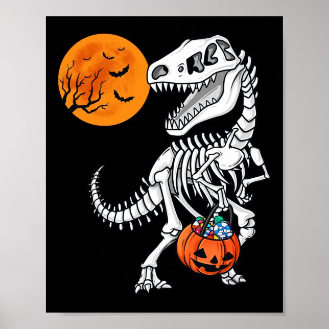 Halloween Dinosaur T Rex Skeleton Scary Boys Kids  Poster (Front)