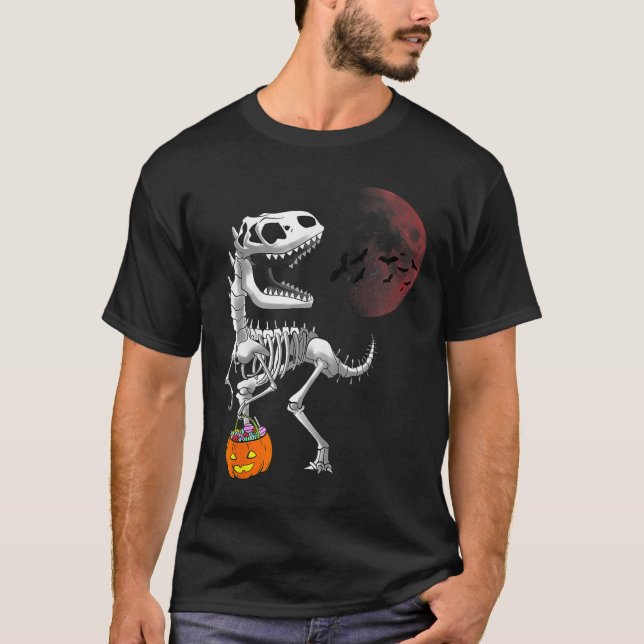 Halloween Dinosaur T Rex Skeleton Scary Boys Kids  T-Shirt (Front)