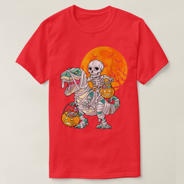 Halloween Dinosaur T Rex Skeleton Scary BoysTeens  T-Shirt (Design Front)