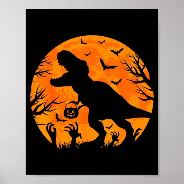 Halloween Dinosaur T Rex With Pumpkin Dinosaur Hal Poster (Front)