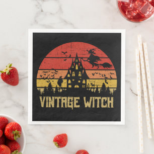 Halloween Distressed Vintage Witch Retro Sunset Napkin