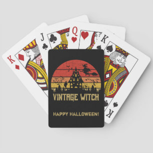 Halloween Distressed Vintage Witch Retro Sunset Playing Cards