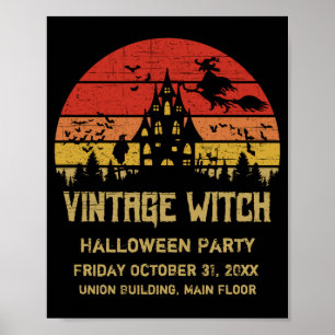 Halloween Distressed Vintage Witch Retro Sunset Poster