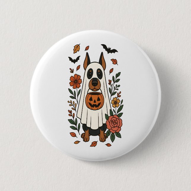 Halloween Doberman Pinscher Flowers 6 Cm Round Badge (Front)