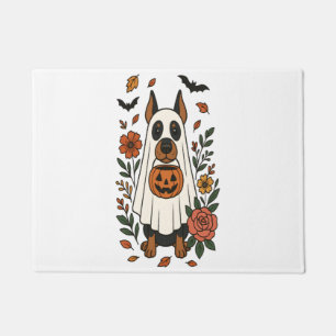 Halloween Doberman Pinscher Flowers Doormat