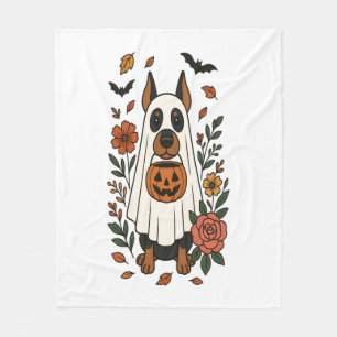 Halloween Doberman Pinscher Flowers Fleece Blanket