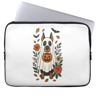 Halloween Doberman Pinscher Flowers Laptop Sleeve