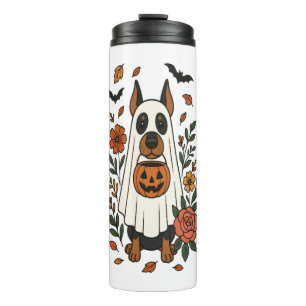 Halloween Doberman Pinscher Flowers Thermal Tumbler
