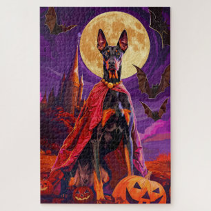 Halloween Doberman Vampire Pumpkins Scary Jigsaw Puzzle