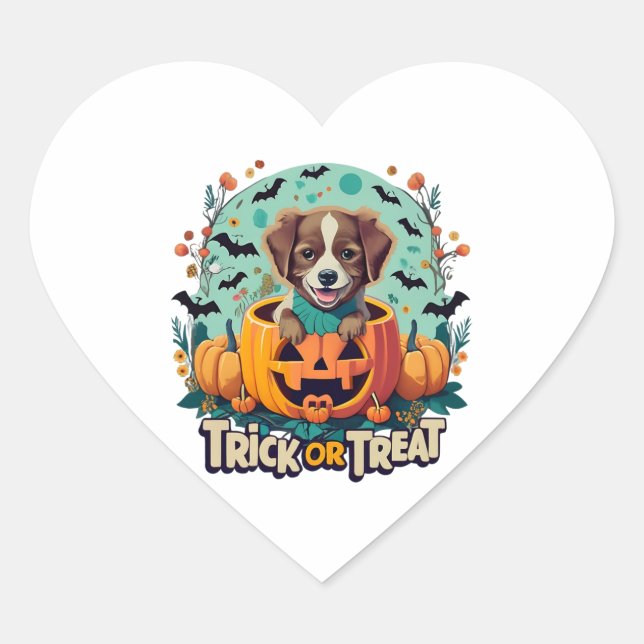 Halloween Dog  1 Heart Sticker (Front)