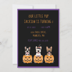 Halloween Dog Birthday French Bulldogs Invitation