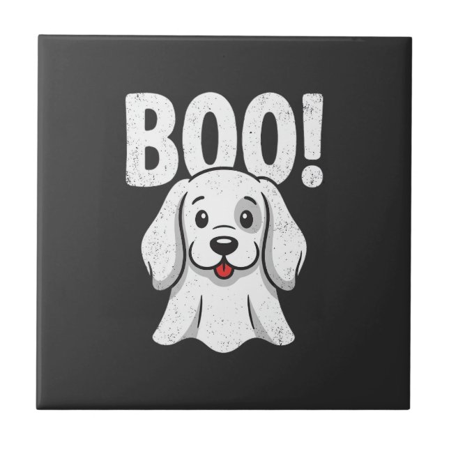 Halloween Dog Boo Cute Puppy Ghost Design Ceramic Tile (Front)