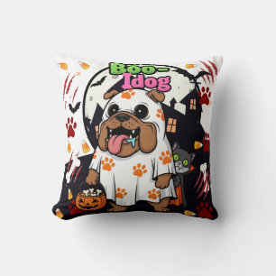 Halloween Dog "Boo Idog" Cute Ghost Spooky Cushion