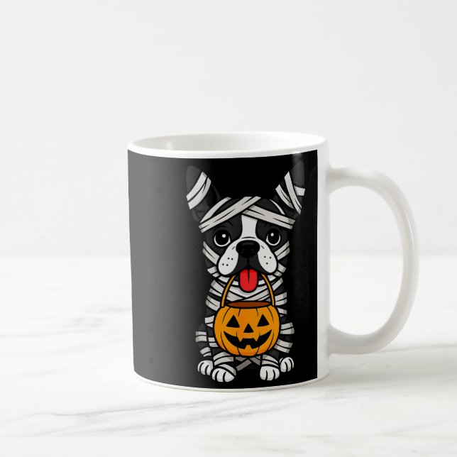 Halloween Dog Boston Terrier Mummy Costume Men Wom Coffee Mug (Right)