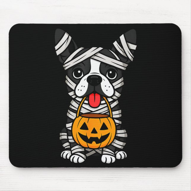 Halloween Dog Boston Terrier Mummy Costume Men Wom Mouse Pad (Front)