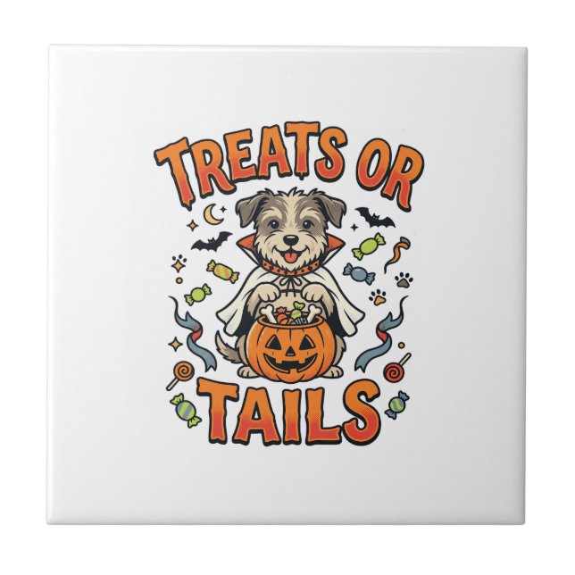 Halloween Dog Candy Mischief Ceramic Tile (Front)