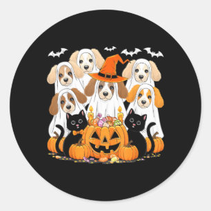 Halloween Dog Dressed As Ghost Funny Halloween Dog Classic Round Sticker