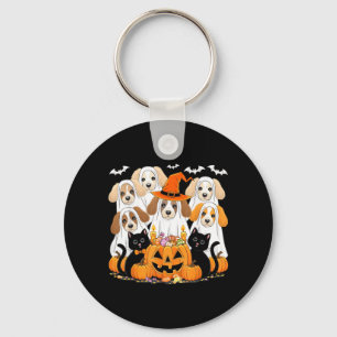 Halloween Dog Dressed As Ghost Funny Halloween Dog Key Ring