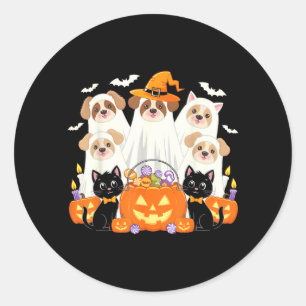 Halloween Dog Dressed As Ghost Halloween Dog Funny Classic Round Sticker
