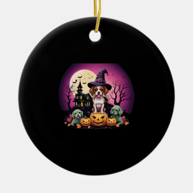 Halloween Dog Fall Lovers Ceramic Ornament (Front)