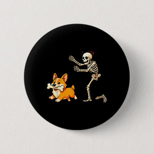 Halloween Dog Funny Skeleton Chasing Corgi Dog 6 Cm Round Badge