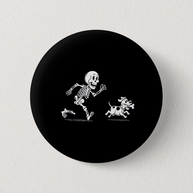 Halloween Dog Funny Skeleton Skeleton Chasing Dog 6 Cm Round Badge (Front)