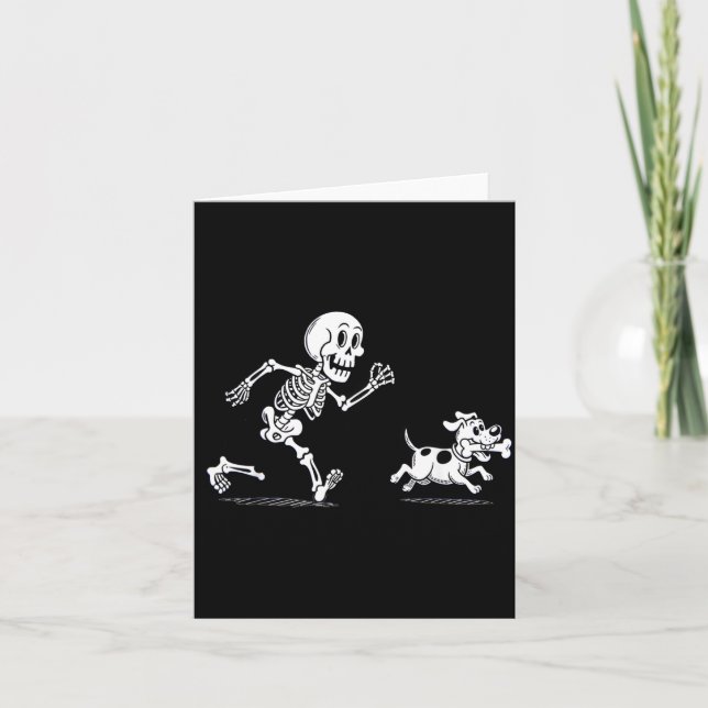 Halloween Dog Funny Skeleton Skeleton Chasing Dog Card (Front)