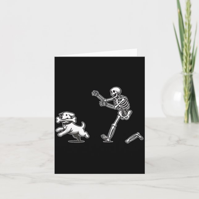 Halloween Dog Funny Skeleton Skeleton Chasing Dog Card (Front)