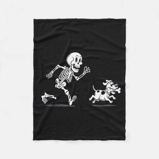 Halloween Dog Funny Skeleton Skeleton Chasing Dog Fleece Blanket (Front)
