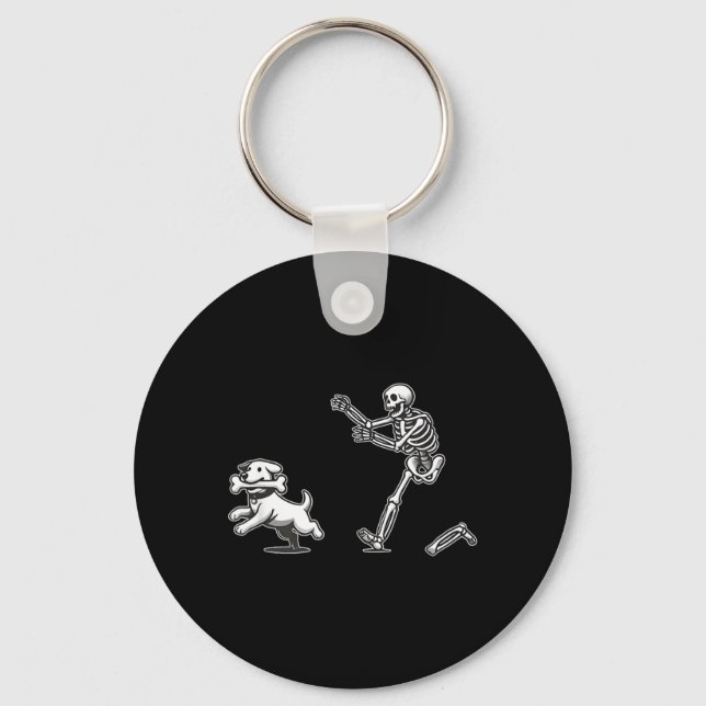 Halloween Dog Funny Skeleton Skeleton Chasing Dog Key Ring (Front)