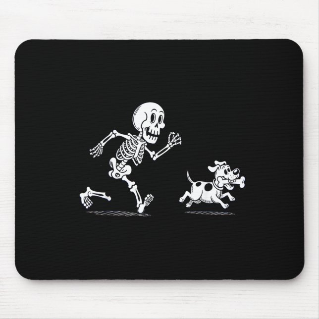 Halloween Dog Funny Skeleton Skeleton Chasing Dog Mouse Pad (Front)