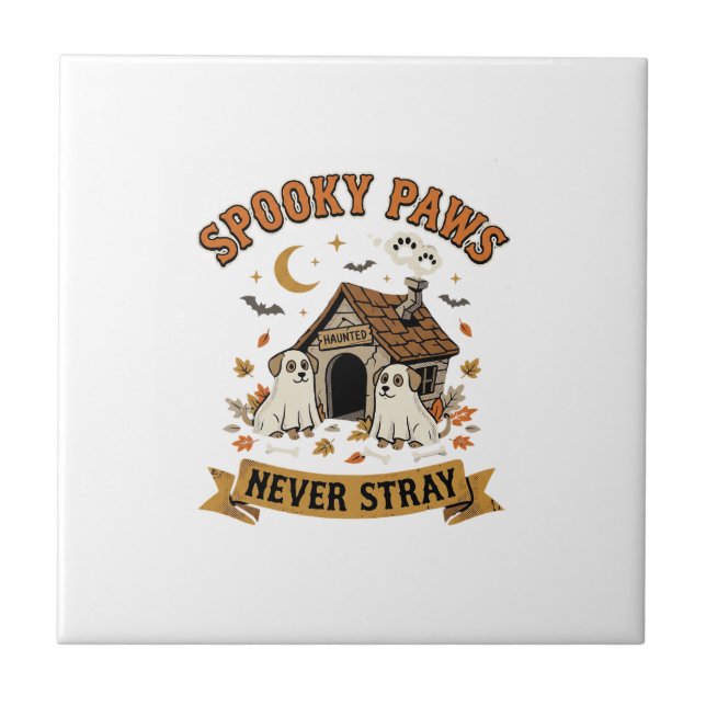 Halloween Dog Ghost Paws Ceramic Tile (Front)